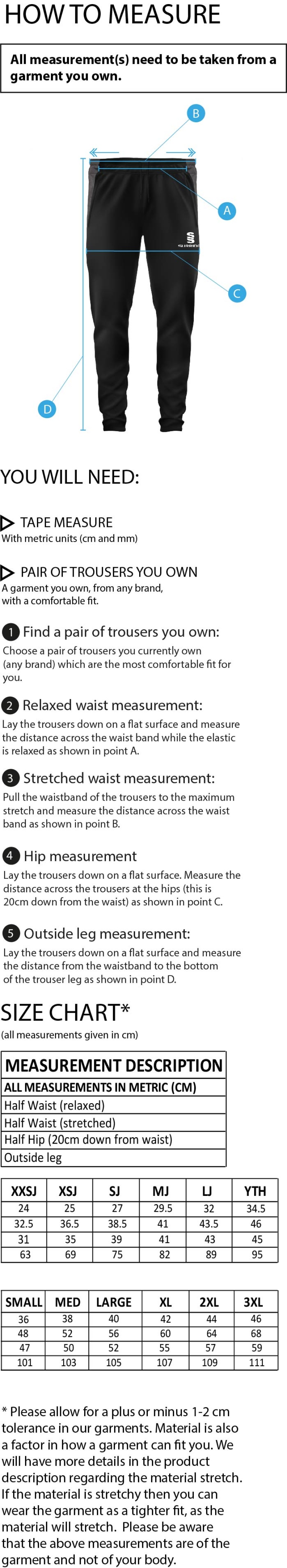 Feckenham FC - Dual Skinny Pant - Size Guide
